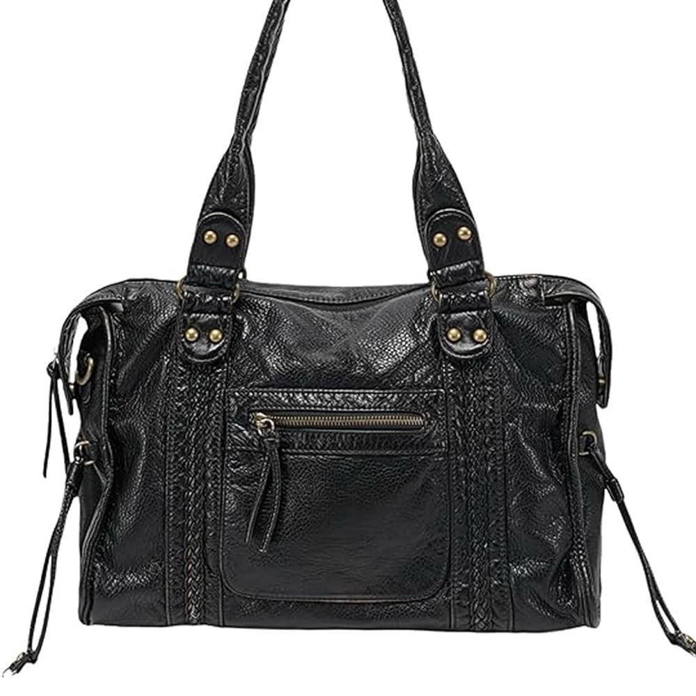 Black Leather Tote Handbag